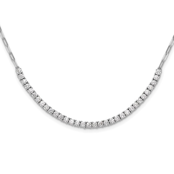 925 Sterling Shimmer Silver CZ Stone 16 inch w 2 in ext Paperclip Link Necklace